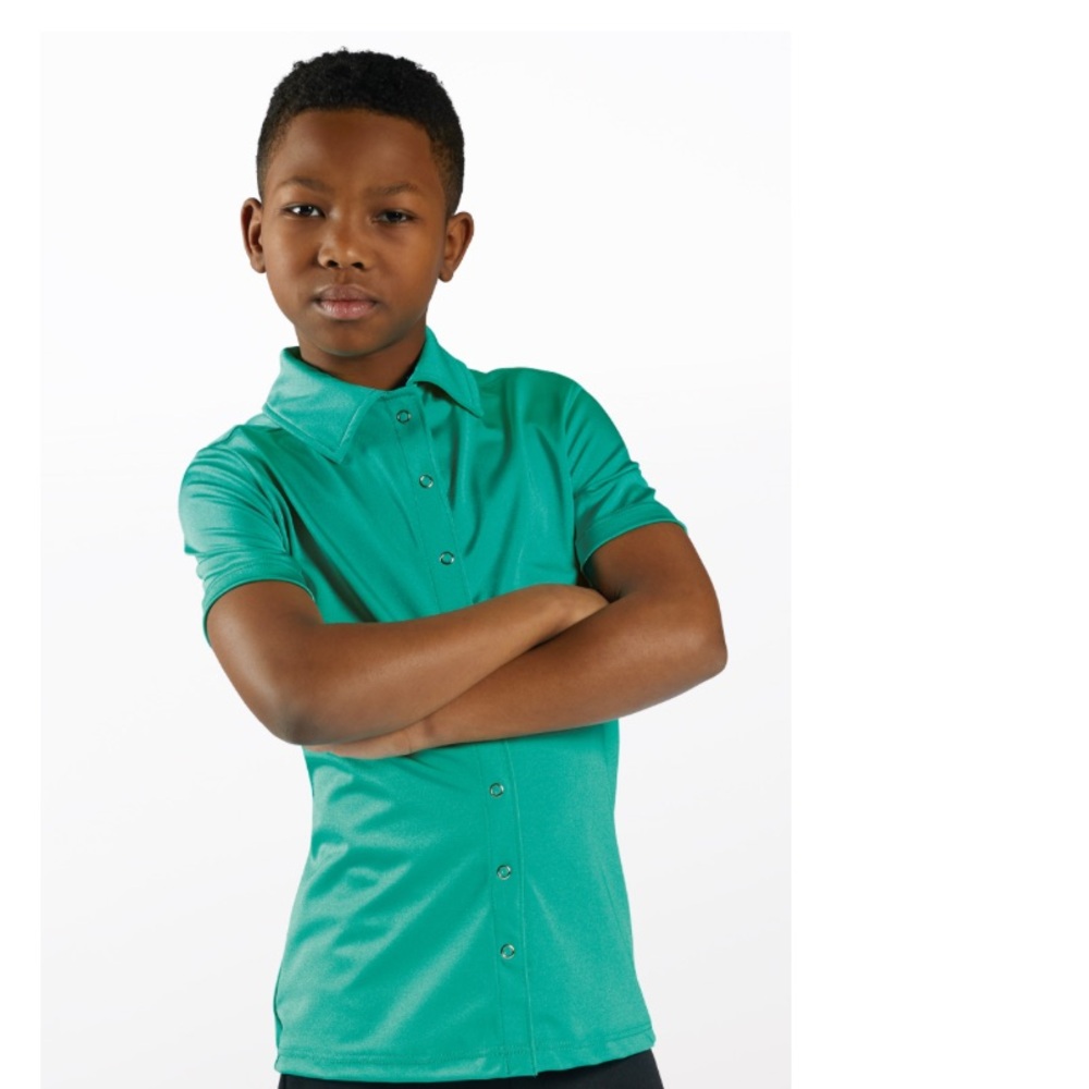 Green Spandex Dance Shirt style #12501 Weissman Showtime with snaps.